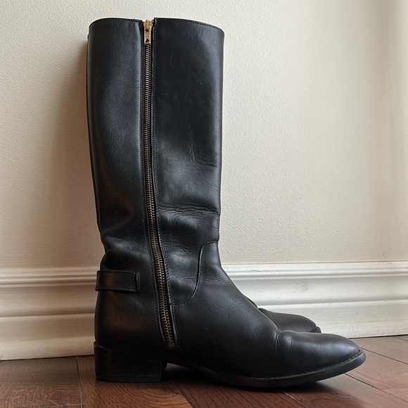 J. Crew black leather tall boots with zipper, size 6.5 - Picture 2 of 13